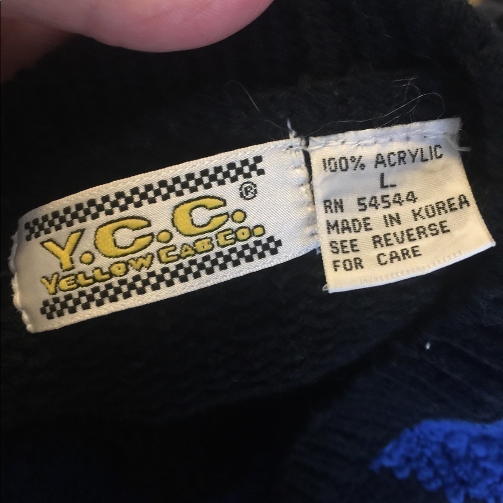 Vintage Yellow Cab black blue geometric color block textured crew neck sweater - Picture 3 of 3